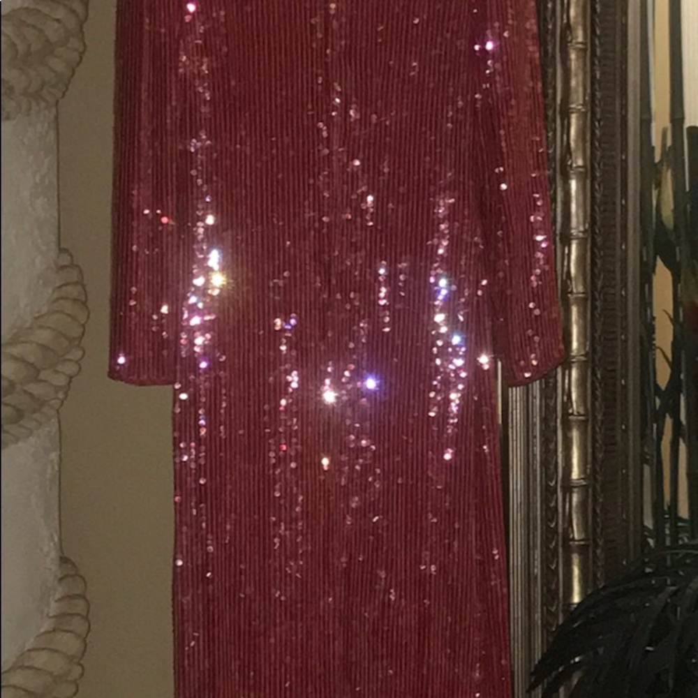 100% Silk Red Sequined Evening Gown
